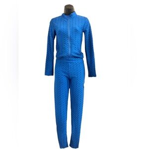 Blue waffle texture zip up jacket &‎ booty sculpt contour legging set size small
